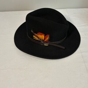Scala Outback Fedora Hat Unisex Small Black Wool Felt Crushable Water Repellent